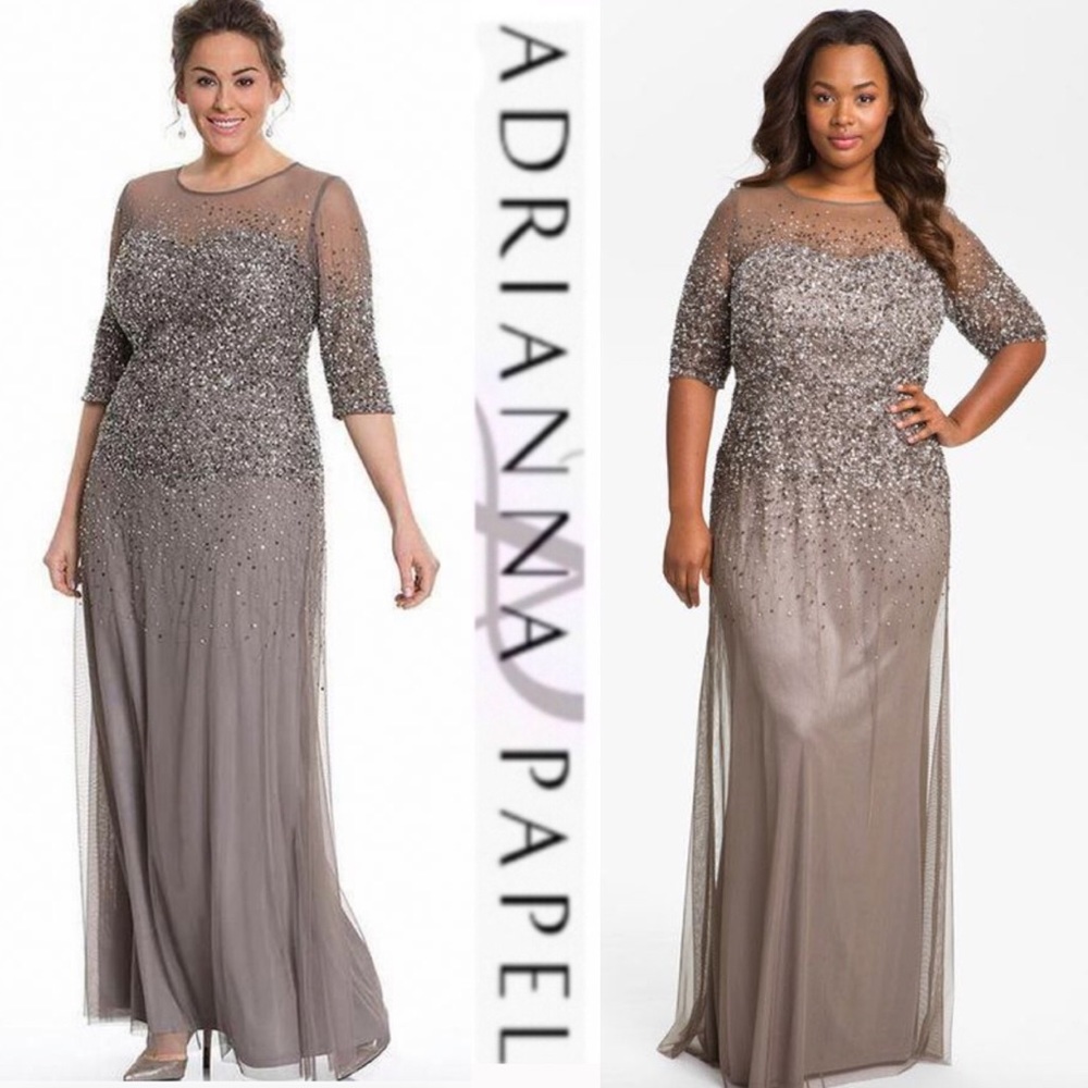 Adrianna papell PLUS SIZE beaded SWEETHEART ILLUSION NECKLINE DRESS - Picture 5 of 16